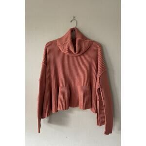 Free‎ People Layer Cake Sweater Trapeze Turtleneck Oversized Size XS Coral Pink